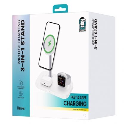 Тройна поставка (пад) за безжично зареждане за iPhone с Magsafe, Apple Watch и AirPods Pro - Benks Infinity 3-in-1 Magnetic MagSafe Wireless Charger (черен) 7