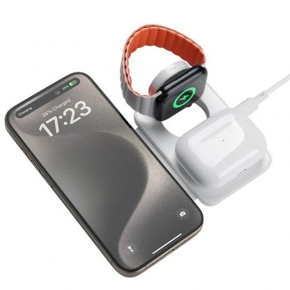 Преносима тройна поставка (пад) за безжично зареждане за iPhone с MagSafe, Apple Watch, AirPods и Qi съвместими мобилни устройства - Benks On Go 3-in-1 MagSafe Foldable Pad 15W (бял) 4