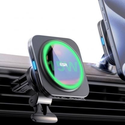Поставка за радиатора или таблото на кола с безжично зареждане за iPhone с Magsafe - ESR Halolock MagSafe Vent Car Mount Qi2 15W (черен) 2