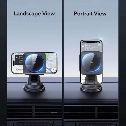 Поставка за таблото или стъклото на кола с безжично зареждане за iPhone с Magsafe - ESR Qi2 Halolock MagSafe Dashboard Car Mount 15W (черен) 5