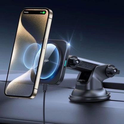 Поставка за таблото или стъклото на кола с безжично зареждане за iPhone с Magsafe - ESR Qi2 Halolock MagSafe Dashboard Car Mount 15W (черен) 9
