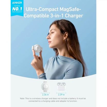 Преносима тройна поставка (пад) за безжично зареждане за iPhone с MagSafe, Apple Watch, AirPods и Qi съвместими мобилни устройства (черен - Anker MagGo 3-in-1 MagSafe Qi2 Foldable Pad (бял) 9