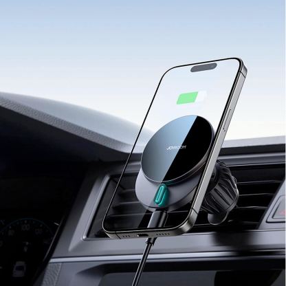 Поставка за радиаторa на кола с безжично зареждане за iPhone с Magsafe - Joyroom Magnetic Wireless Air Vent Car Mount 15W (черен) 4