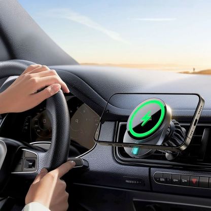 Поставка за радиаторa на кола с безжично зареждане за iPhone с Magsafe - Joyroom Magnetic Wireless Air Vent Car Mount 15W (черен) 10