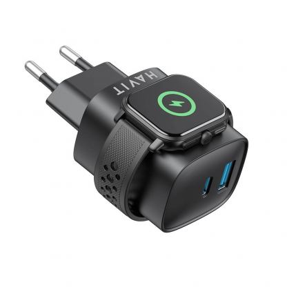 Захранване за ел. мрежа с USB-A и USB-C изходи и зареждане на Apple Watch - Havit 2in1 Apple Watch Fast Wall Charger 22W (черен) 2