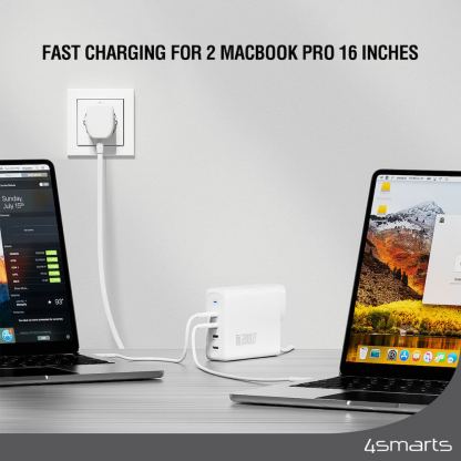 Захранване за ел. мрежа за лаптопи, смартфони и таблети с 4xUSB-C изходи с технология за бързо зареждане - 4Smarts GaN Charger Flex Pro 200W Travel Edition (бял) 7