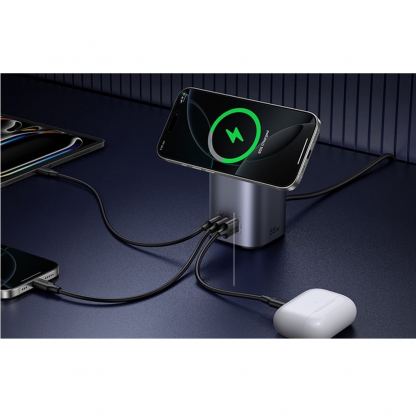 Захранване за ел.мрежа с вградена поставка (пад) за безжично зареждане за iPhone с MagSafe и 1xUSB-A и 2xUSB-C изходи - Ugreen 2-in-1 Magnetic GaN Desktop Charger 65W (сив) 4