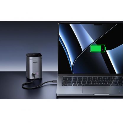 Захранване за ел.мрежа с вградена поставка (пад) за безжично зареждане за iPhone с MagSafe и 1xUSB-A и 2xUSB-C изходи - Ugreen 2-in-1 Magnetic GaN Desktop Charger 65W (сив) 7