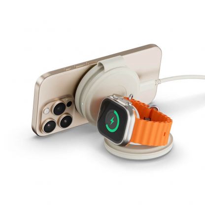 Преносима тройна поставка (пад) за безжично зареждане за iPhone с MagSafe, Apple Watch, AirPods и Qi съвместими мобилни устройства - Satechi OntheGo 3-in-1 MagSafe Qi2 Foldable Pad (бежов) 6
