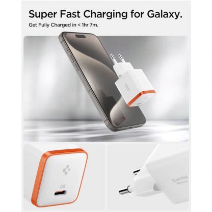 Захранване за ел. мрежа с USB-C изход с технология за бързо зареждане - Spigen ArcStation Essential USB-C PD Wall Charger 30W (бял) 5