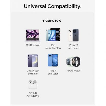 Захранване за ел. мрежа с USB-C изход с технология за бързо зареждане - Spigen ArcStation Essential USB-C PD Wall Charger 30W (бял) 8