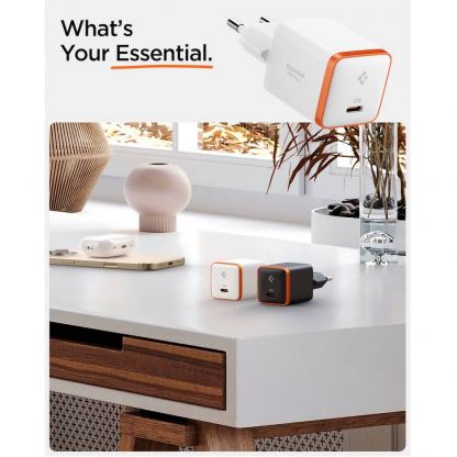 Захранване за ел. мрежа с USB-C изход с технология за бързо зареждане - Spigen ArcStation Essential USB-C PD Wall Charger 30W (бял) 9