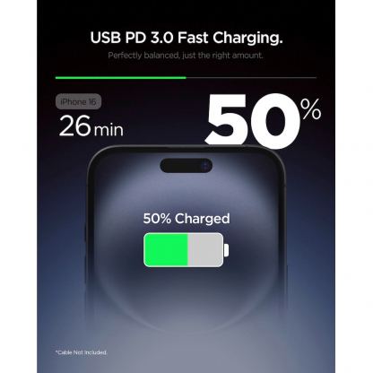 Захранване за ел. мрежа с USB-C изход с технология за бързо зареждане - Spigen Essential Wall Charger PD 20W (бял)  3