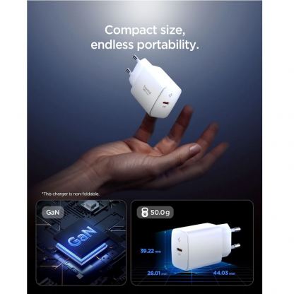 Захранване за ел. мрежа с USB-C изход с технология за бързо зареждане - Spigen Essential Wall Charger PD 20W (бял)  4
