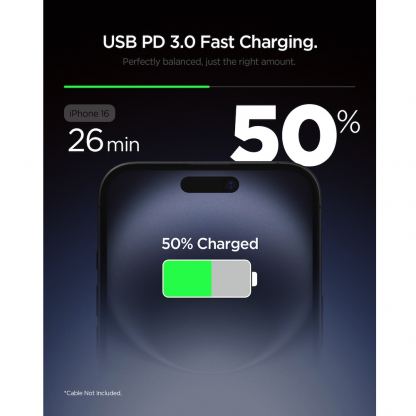 Захранване за ел. мрежа с USB-C изход с технология за бързо зареждане - Spigen Essential Wall Charger PD 20W (черен)  3