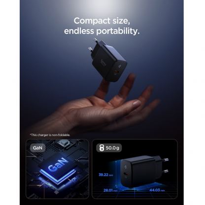 Захранване за ел. мрежа с USB-C изход с технология за бързо зареждане - Spigen Essential Wall Charger PD 20W (черен)  4