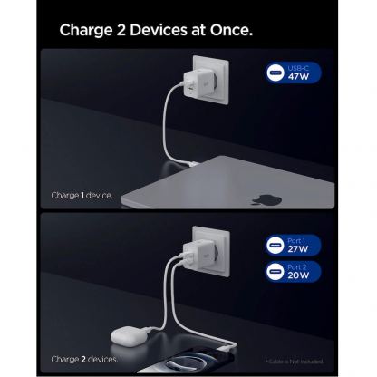 Захранване за ел. мрежа с 2xUSB-C PD изходи с технология за бързо зареждане (бял)  - Spigen ArcStation Essential Dual USB-C Wall Charger 47W (white) 6