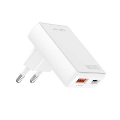 Захранване за ел. мрежа за мобилни устройства с USB-A и USB-C изходи и с технология за бързо зареждане - 4smarts GaN latPlug Duos 20W Wall Charger (бял) 4