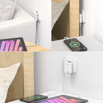 Захранване за ел. мрежа за мобилни устройства с USB-A и USB-C изходи и с технология за бързо зареждане - 4smarts GaN latPlug Duos 20W Wall Charger (бял) 7