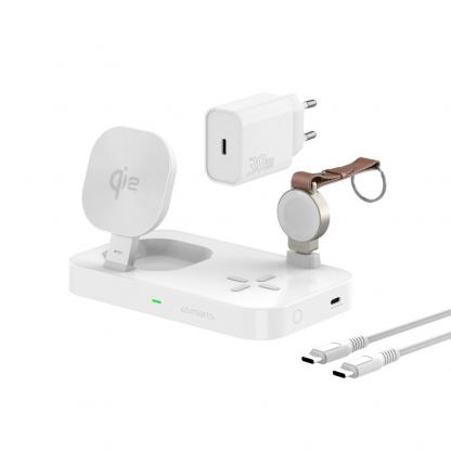 Тройна поставка (пад) за безжично зареждане за iPhone с MagSafe, Apple Watch, AirPods Pro и Qi съвместими мобилни устройства - 4smarts Qi2 Charging Station Trident With Apple Watch Charger (бял) 2
