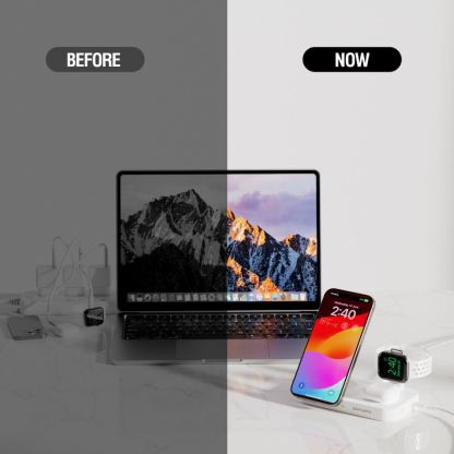 Тройна поставка (пад) за безжично зареждане за iPhone с MagSafe, Apple Watch, AirPods Pro и Qi съвместими мобилни устройства - 4smarts Qi2 Charging Station Trident With Apple Watch Charger (бял) 7
