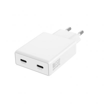 Захранване за ел. мрежа за мобилни устройства с 2xUSB-C изходи и с технология за бързо зареждане - 4smarts GaN PDPlug Slim Duos 2C Wall Charger 65W (бял) 2