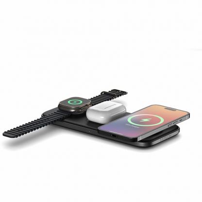 Тройна поставка (пад) за безжично зареждане за iPhone с MagSafe, Apple Watch, AirPods Pro и Qi съвместими мобилни устройства - Satechi Qi2 Trio Wireless Charging Pad (черен) 6