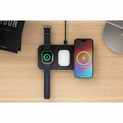Тройна поставка (пад) за безжично зареждане за iPhone с MagSafe, Apple Watch, AirPods Pro и Qi съвместими мобилни устройства - Satechi Qi2 Trio Wireless Charging Pad (черен) 8