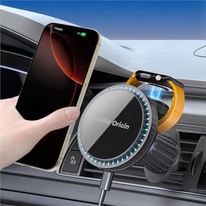 Магнитна поставка за радиатора на кола с безжично зареждане за iPhone с MagSafe и Apple Watch - Mobile Origin CA18 2-in-1 Car Magnetic Wireless Charger 18W (черен) 6