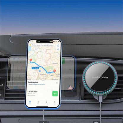 Магнитна поставка за радиатора на кола с безжично зареждане за iPhone с MagSafe и Apple Watch - Mobile Origin CA18 2-in-1 Car Magnetic Wireless Charger 18W (черен) 7