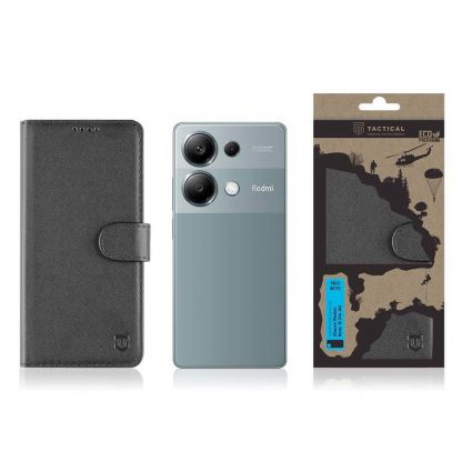 Кожен калъф, тип портфейл с поставка и отделение за кр. карти за Xiaomi Redmi Note 13 Pro - Tactical Xproof Flip Case (черен) 3