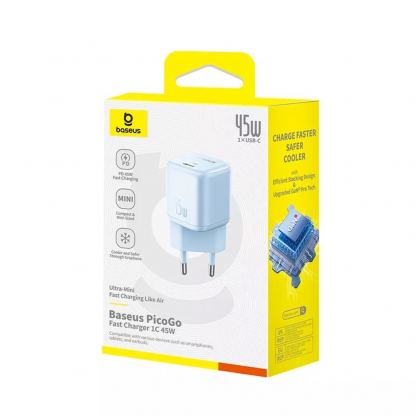 Захранване за ел. мрежа с USB-C изход с технология за бързо зареждане - Baseus PicoGo GaN Fast Wall Charger 45W (P10176800313-00) (син) 8