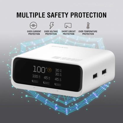 Захранване за ел. мрежа за лаптопи, смартфони и таблети с 2xUSB-A и 3xUSB-C изходи с технология за бързо зареждане - 4smarts Desk Charger GaN Screen 100W (бял) 9