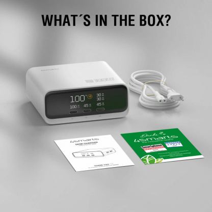 Захранване за ел. мрежа за лаптопи, смартфони и таблети с 2xUSB-A и 3xUSB-C изходи с технология за бързо зареждане - 4smarts Desk Charger GaN Screen 100W (бял) 10