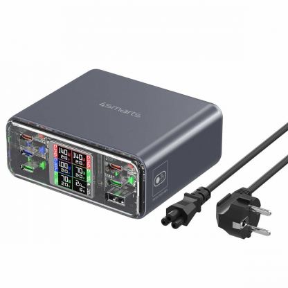 Захранване за ел. мрежа за лаптопи, смартфони и таблети с 1xUSB-A и 5xUSB-C изходи с технология за бързо зареждане - 4Smarts Desk Charger Lucid GaN DIY 360W 2