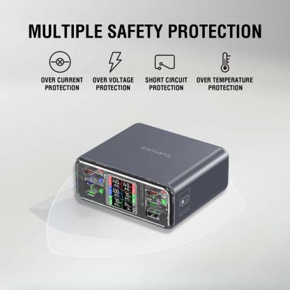 Захранване за ел. мрежа за лаптопи, смартфони и таблети с 1xUSB-A и 5xUSB-C изходи с технология за бързо зареждане - 4Smarts Desk Charger Lucid GaN DIY 360W 10