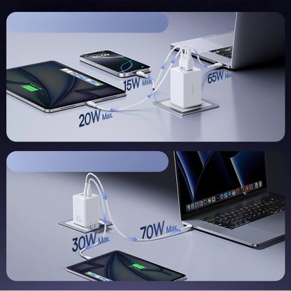 Захранване за ел. мрежа за лаптопи, смартфони и таблети с 2xUSB-C и 1xUSB-A изходи - Baseus EnerFill FE11 GaN Wall Charger 100W (бял) 5