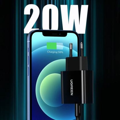 Захранване за ел. мрежа 20W с USB-C изход и технология за бързо зареждане - Ugreen Wall Charger USB-C 20W PD (черен) 3