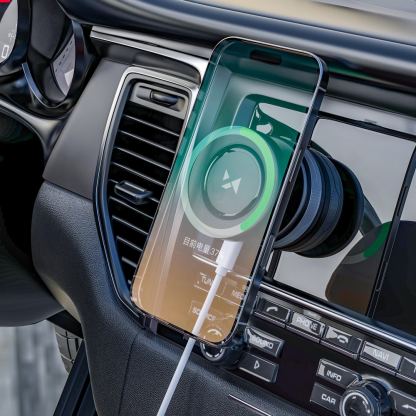 Магнитна поставка за таблото или стъклото на кола с безжично зареждане за iPhone с MagSafe - Wozinsky WUSQ-01 Magnetic Car Phone Mount 15W (черен) 6