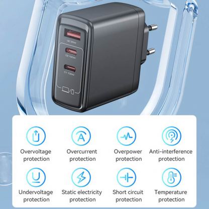 Захранване за ел. мрежа за лаптопи, смартфони и таблети с 2xUSB-C и 1xUSB-A изходи - Yesido YC142 GaN Fast Wall Charger 100W (черен) 4
