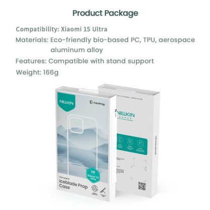 Хибриден удароустойчив кейс с вградена поставка и MagSafe за Xiaomi 15 Ultra - Nillkin Iceblade Prop Magnetic Hard Case (черен-прозрачен) 9