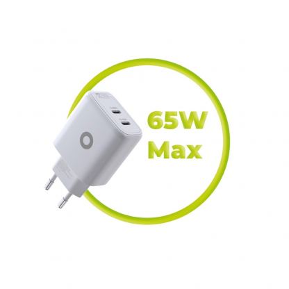 Захранване за ел. мрежа за лаптопи, смартфони и таблети с 2xUSB-C изхода и с технология за бързо зареждане - Mobile Origin MO19 GaN Dual Fast Wall Charger 65W (бял) 5