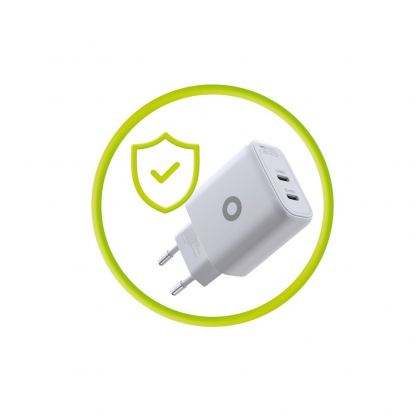 Захранване за ел. мрежа за лаптопи, смартфони и таблети с 2xUSB-C изхода и с технология за бързо зареждане - Mobile Origin MO19 GaN Dual Fast Wall Charger 65W (бял) 9