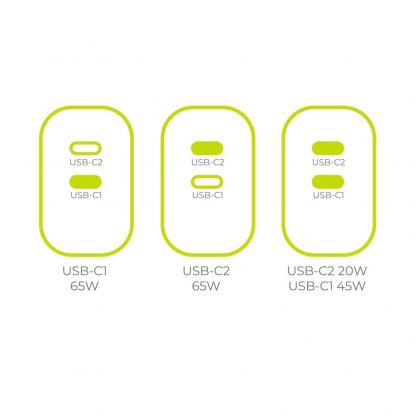 Захранване за ел. мрежа за лаптопи, смартфони и таблети с 2xUSB-C изхода и с технология за бързо зареждане - Mobile Origin MO19 GaN Dual Fast Wall Charger 65W (бял) 11