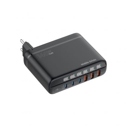 Захранване за ел. мрежа за лаптопи, смартфони и таблети с 3xUSB-A и 3xUSB-C изходи с технология за бързо зареждане и преходници за цял свят - Mobile Origin PW12 GaN Fast Wall Charger 140W (черен) 2
