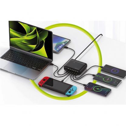 Захранване за ел. мрежа за лаптопи, смартфони и таблети с 3xUSB-A и 3xUSB-C изходи с технология за бързо зареждане и преходници за цял свят - Mobile Origin PW12 GaN Fast Wall Charger 140W (черен) 12