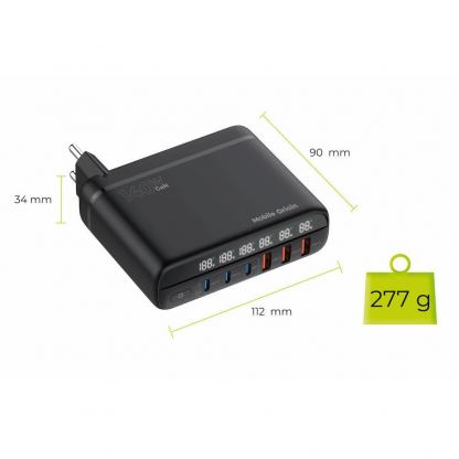 Захранване за ел. мрежа за лаптопи, смартфони и таблети с 3xUSB-A и 3xUSB-C изходи с технология за бързо зареждане и преходници за цял свят - Mobile Origin PW12 GaN Fast Wall Charger 140W (черен) 15