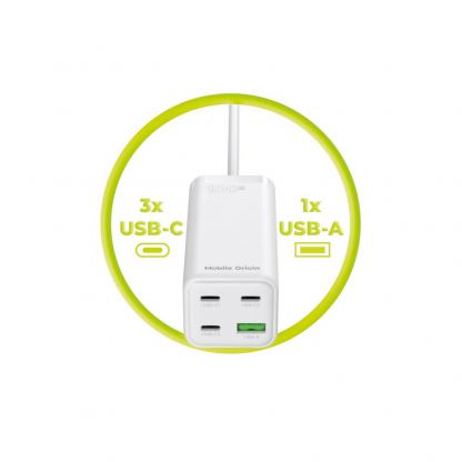 Захранване за ел. мрежа за лаптопи, смартфони и таблети с USB и 3xUSB-C изходи с технология за бързо зареждане - Mobile Origin PW18 GaN Compact MultiHub Wall Charger Wall 100W (бял) 12