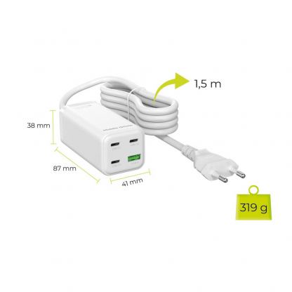 Захранване за ел. мрежа за лаптопи, смартфони и таблети с USB и 3xUSB-C изходи с технология за бързо зареждане - Mobile Origin PW18 GaN Compact MultiHub Wall Charger Wall 100W (бял) 17