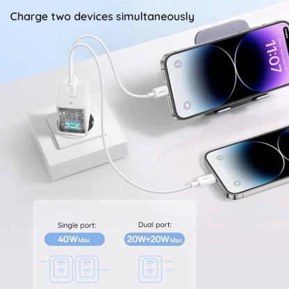 Захранване за ел. мрежа с 2xUSB-C изходи с технология за бързо зареждане - Baseus GaN5 Pro Fast Wall Charger Dual USB-C 40W (бял) 6